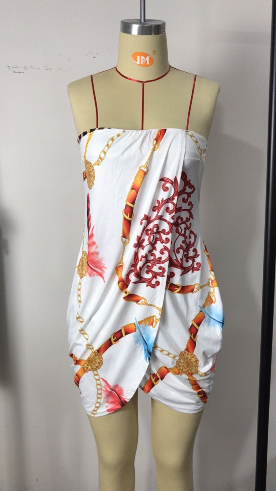 2021 SummerWomen's New Fashion Creative Sexy Print Slim Strapless Casual Dress