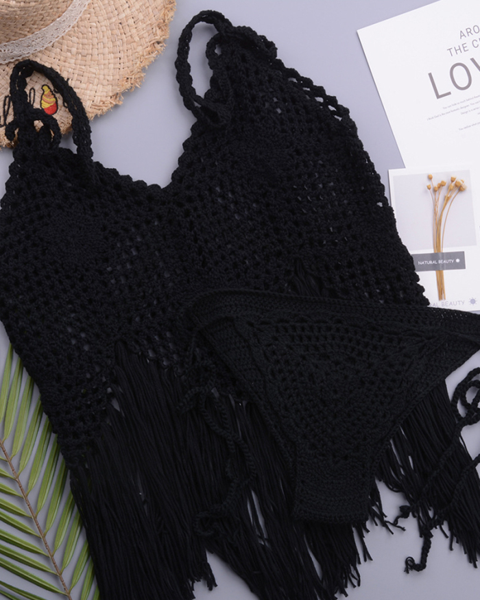 Casual Women Lady Knit Crochet Tassel Sexy Beach Bustier Crop Top Hollow Out Tank Top Women Clothes New Fashion