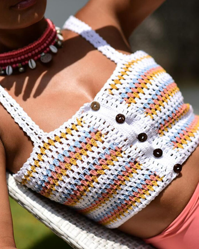 Women's Colorful Striped Bikini Top Summer Bandage Push Up Bikinis Bra Brazilian Biquini Swimsuit Beachwear