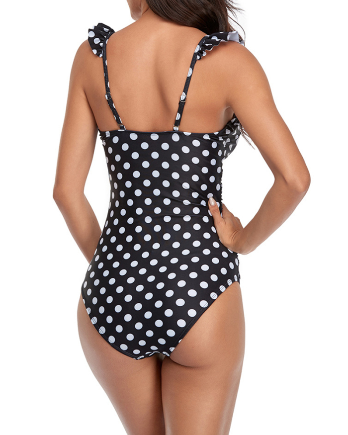Flounce Jumpsuit And Sexy Polka Dot Triangle Bikini One-piece Swimsuit