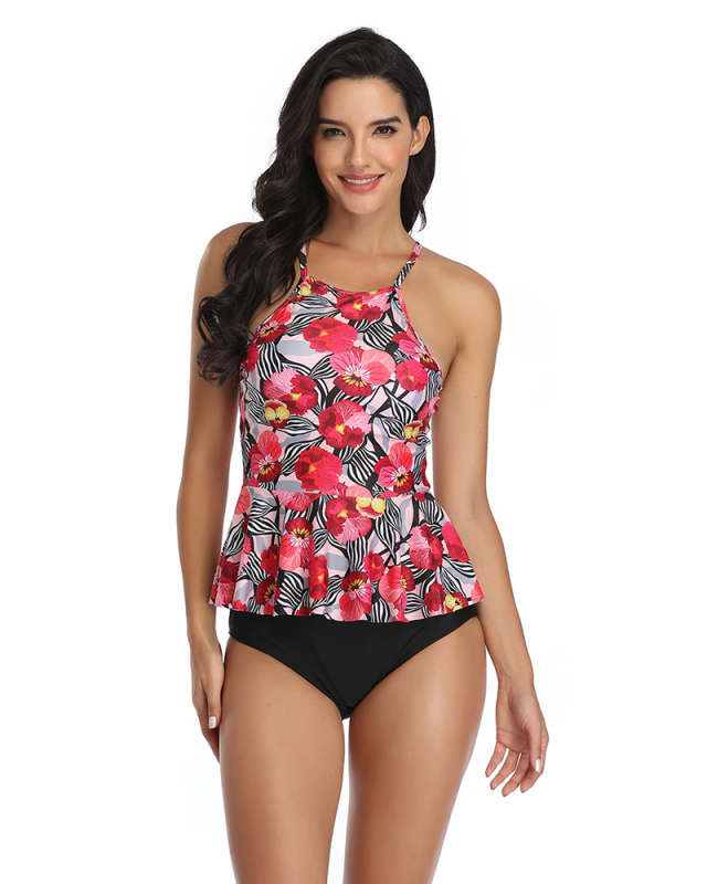 Printed Bikini Split Skirt Style European And American Large Size Thin Conservative Swimwear