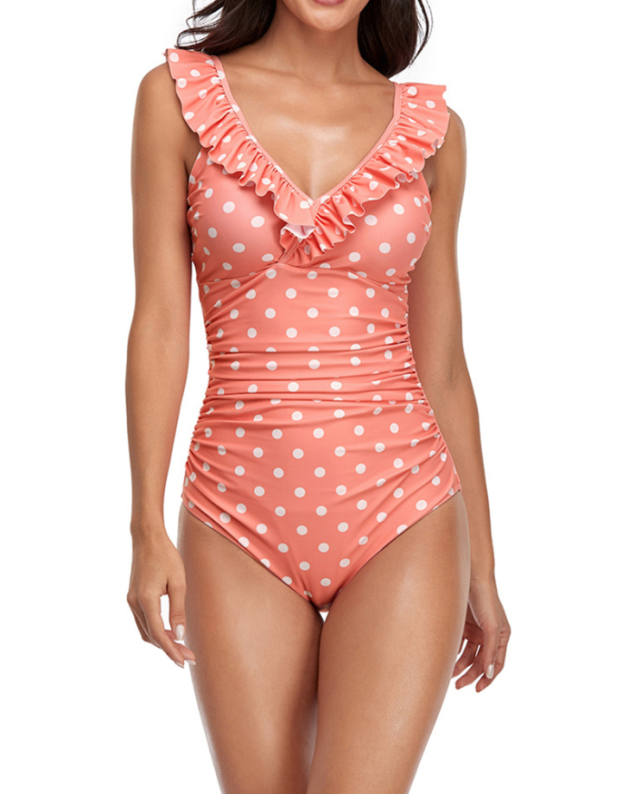 Flounce Jumpsuit And Sexy Polka Dot Triangle Bikini One-piece Swimsuit