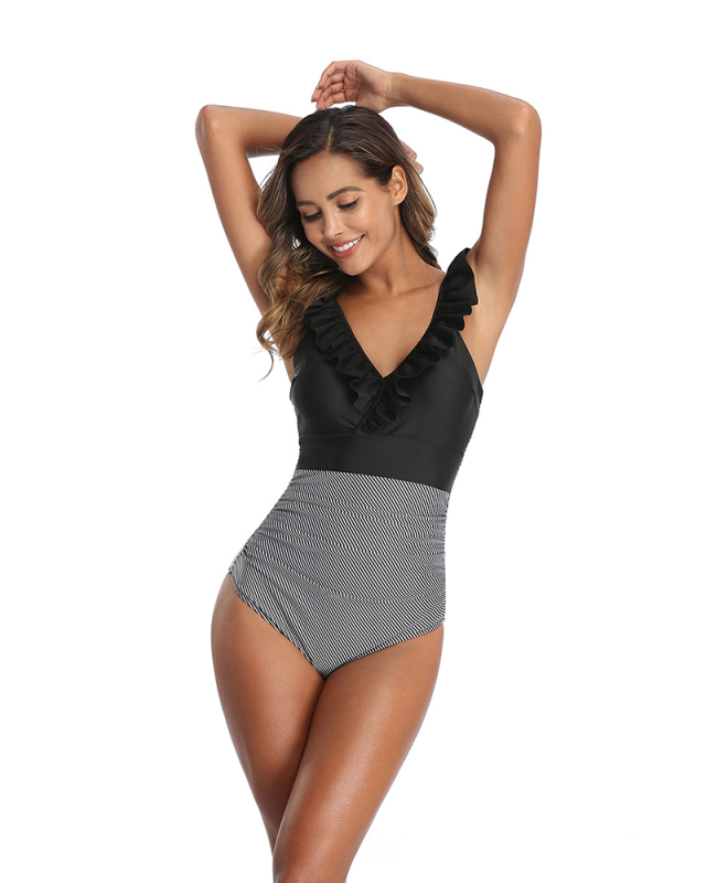 New Style Swimsuit Europe And America Sexy Print Conjoined Body Deep V