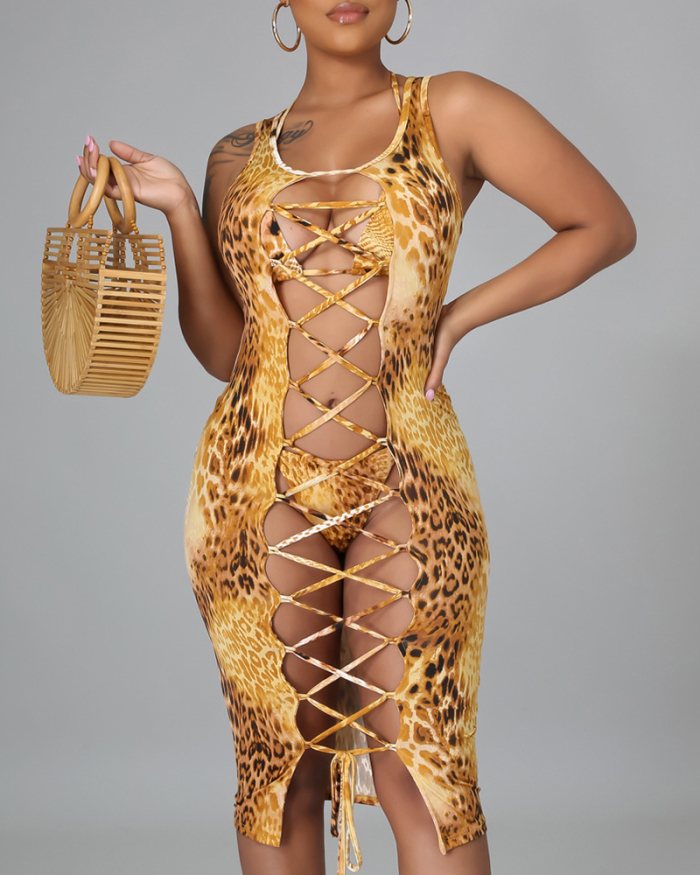 Women's Fashion Print Bikini Strap Three-piece Dress Three-piece Swimsuit
