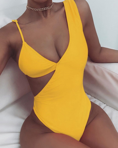 New Design Solid Color Sexy Hollow Out Women One-piece Swimsuit S-L