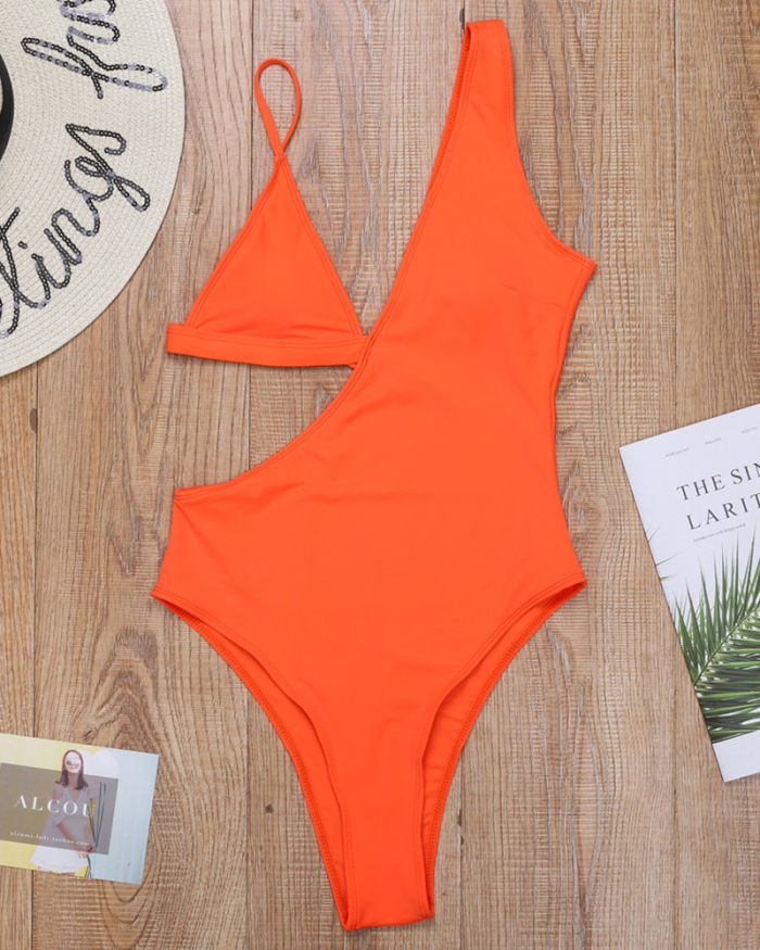 New Design Solid Color Sexy Hollow Out Women One-piece Swimsuit S-L