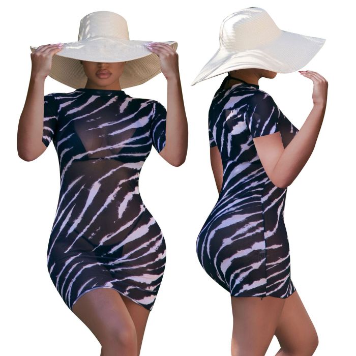 Short Sleeve Printed Cover Beach Dress