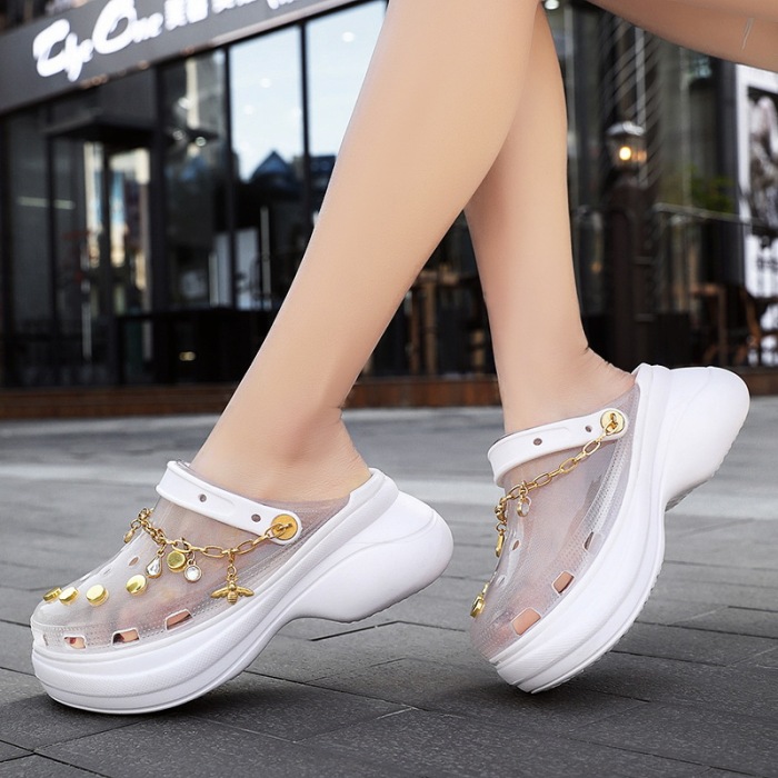 New Clogs Women Sandals Summer Hole Slippers Beach Anti-skid Thick Bottom Outside Increase Wedge Shoes for Women Sandalias Mujer