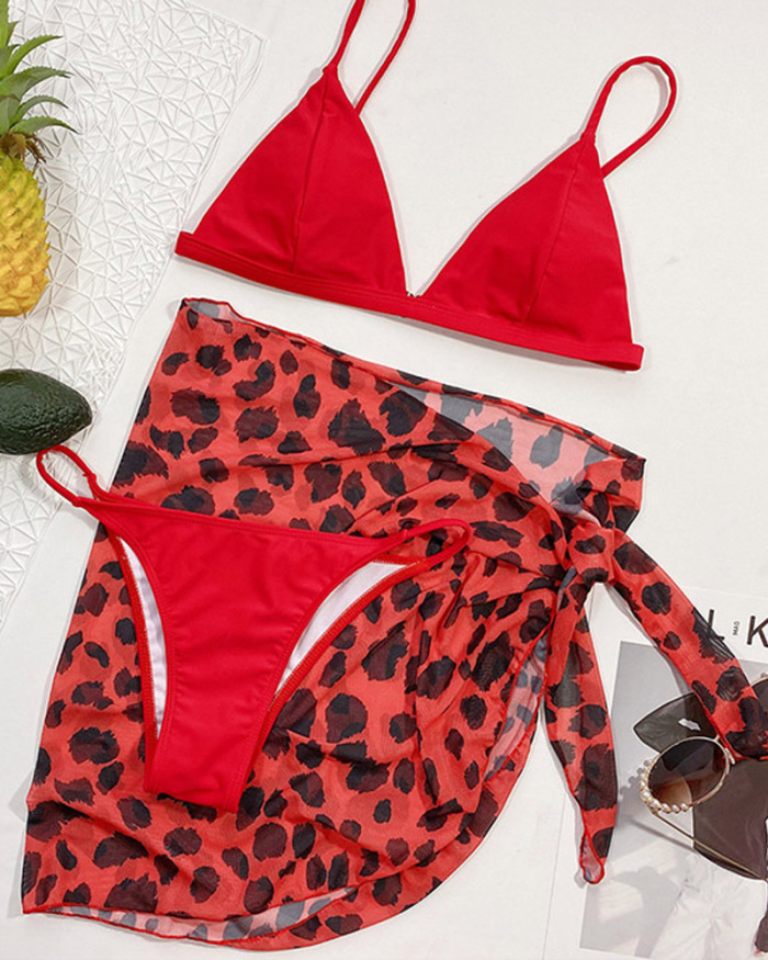 Sexy Leopard Print Three-piece Bikini For Ladies S-L