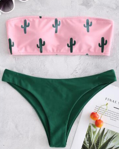 Printed Cactus Multicolor Sexy Wipe Chest Split Body Swimsuit Female