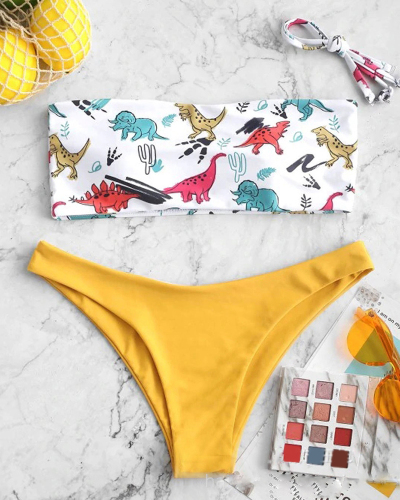 Yellow New Sexy Pattern Print Two-piece Swimsuit