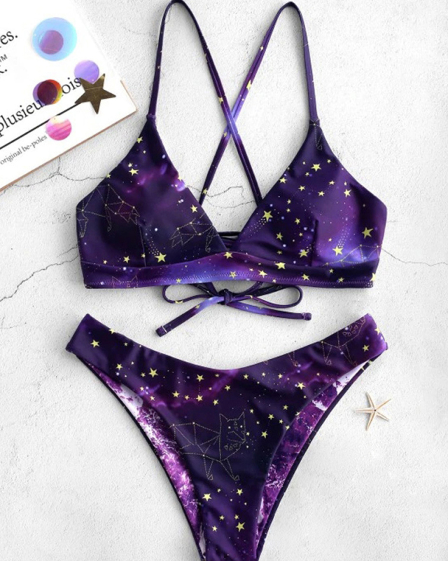 Sexy Women Halter Neck Print Bikini Two-piece Swimsuit