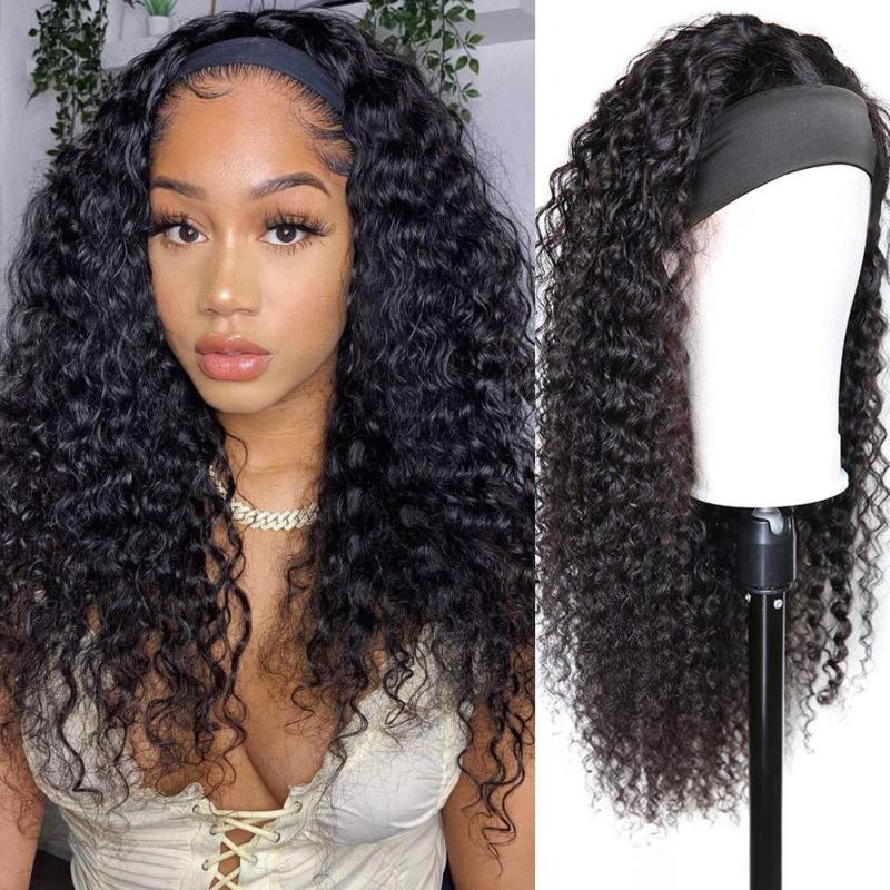 Lady Long Headband Wig Curly Hair Human Hair