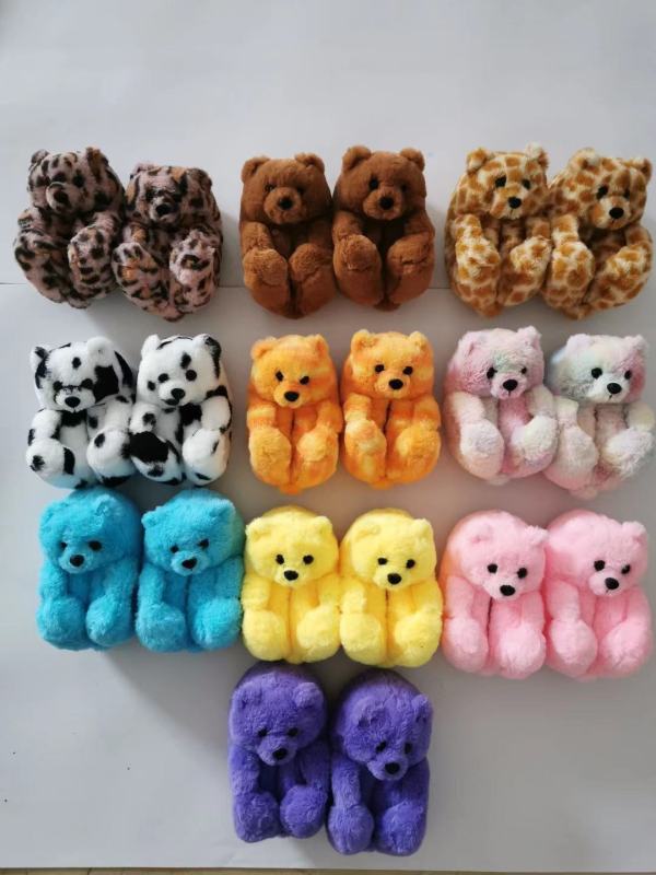 Children's Teddy Bear Slippers Floor Plush Cotton Thermal Shoes
