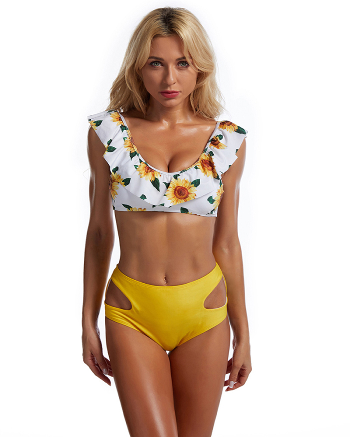 Sexy Flower Printed Colorblock Women Two-piece Swimsuit S-XL