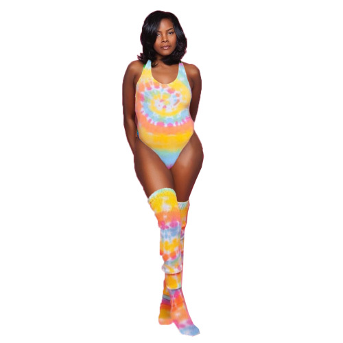 Lady Sexy Printing One Piece Swimwear Including Sock (No Cup)