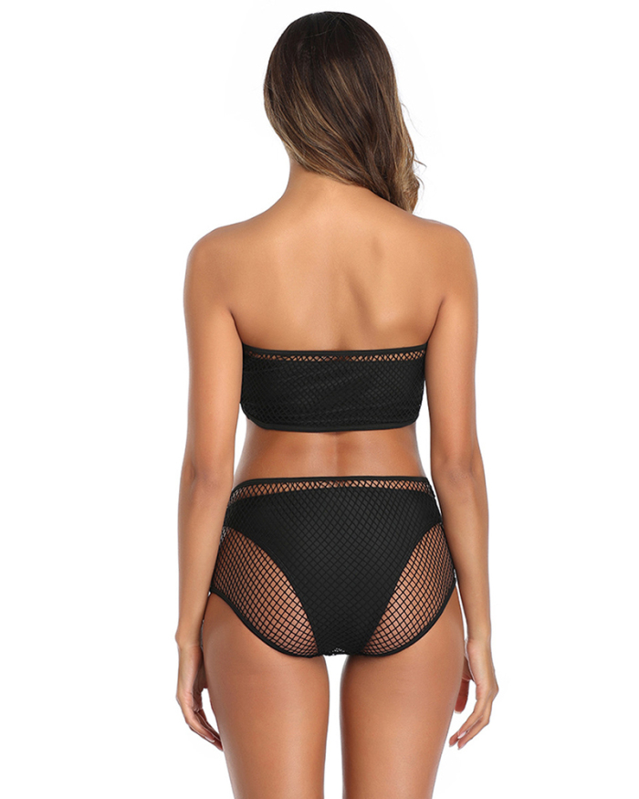 Hot Sale Solid Color Mesh Three-piece Swimsuit Black White S-XL