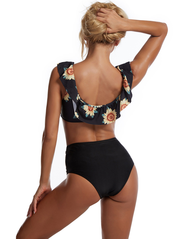 Sexy Flower Printed Colorblock Women Two-piece Swimsuit S-XL