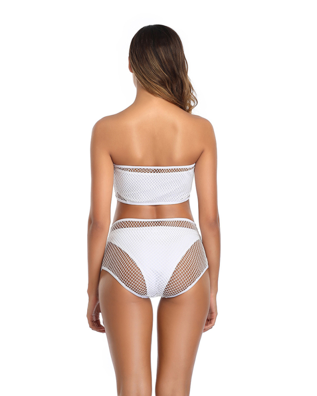 Hot Sale Solid Color Mesh Three-piece Swimsuit Black White S-XL