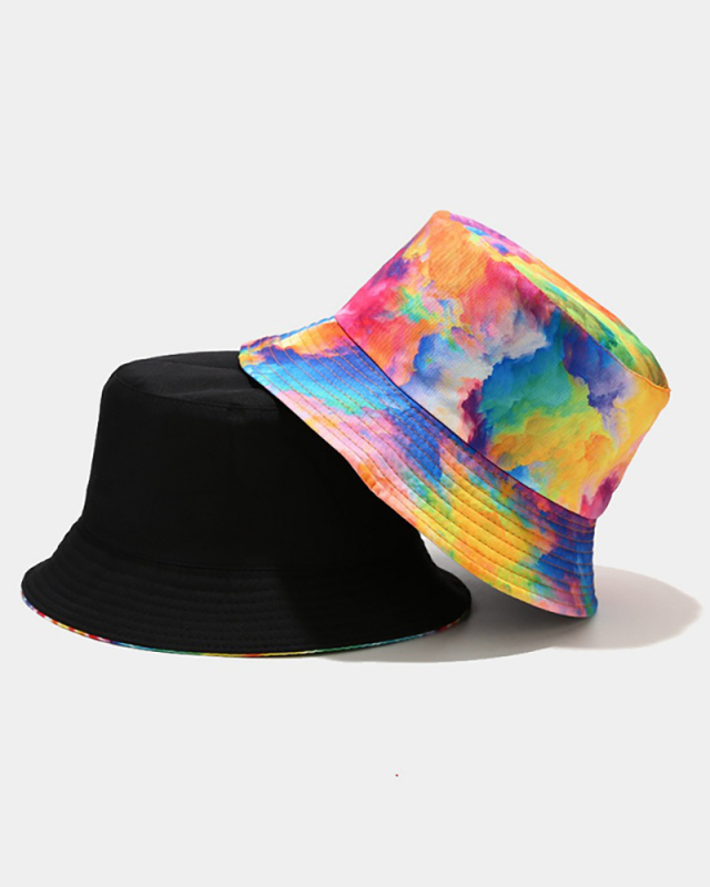 Summer Fisherman Hat Reversible Harajuku Bucket Hats For Women Men Street Hip Hop Cap Rainbow Tie Dye Printed Fishing Hat