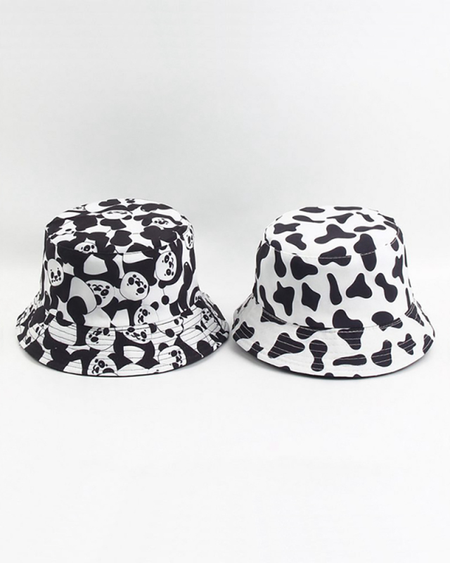 New Fashion Reversible Black White Cow Pattern Bucket Hats Fisherman Caps For Women Gorras Summer