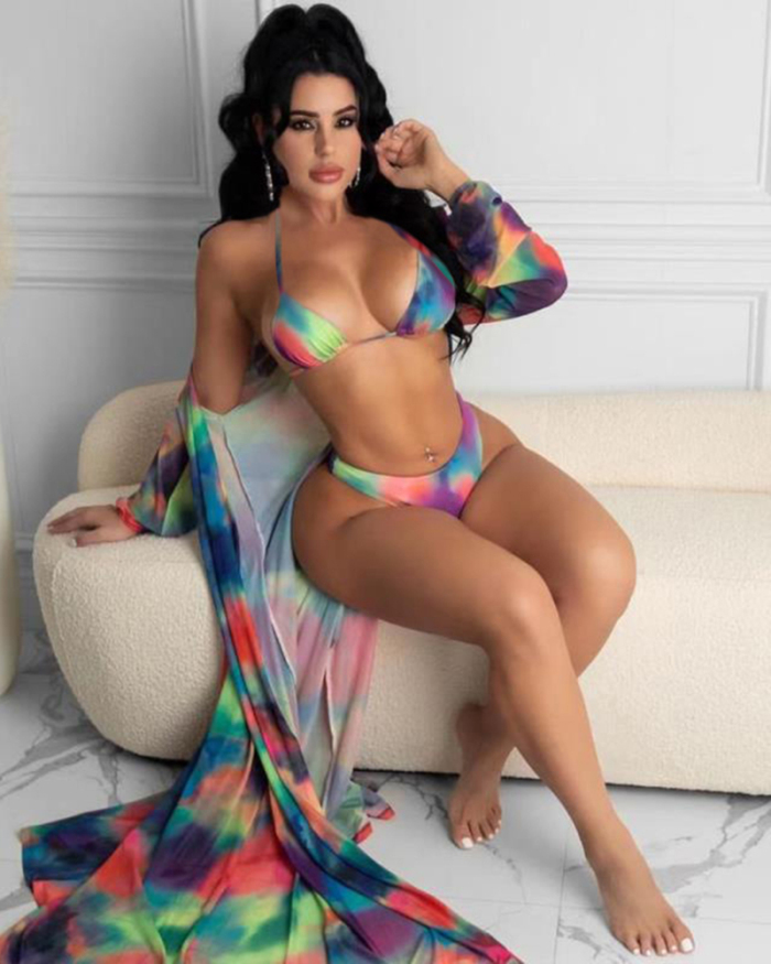 Women Sexy Colorblock Printing Three Piece Swimwear S-XL
