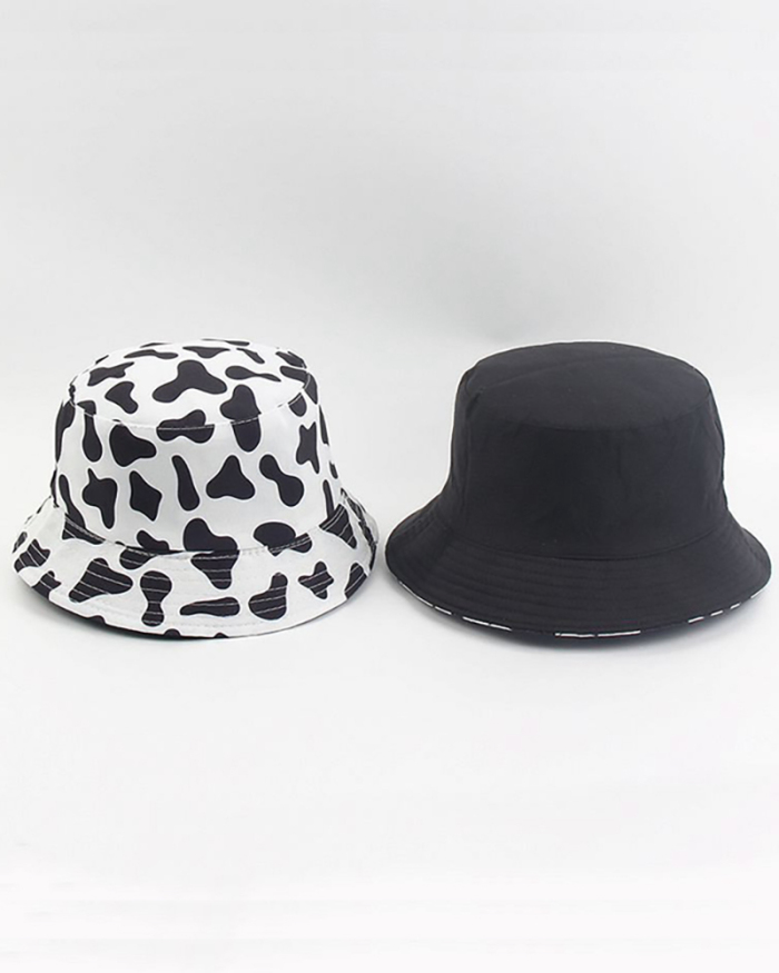 New Fashion Reversible Black White Cow Pattern Bucket Hats Fisherman Caps For Women Gorras Summer