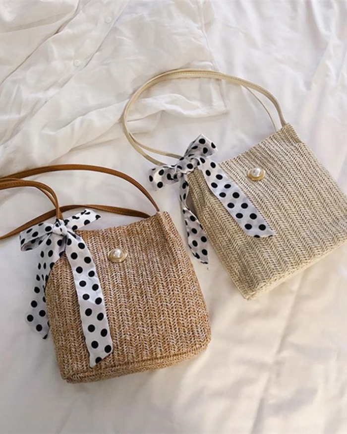 New Casual Grass Woven Bag For Female Simple All-match Lace Handbag Fashionable Shoulder Bag With Bow