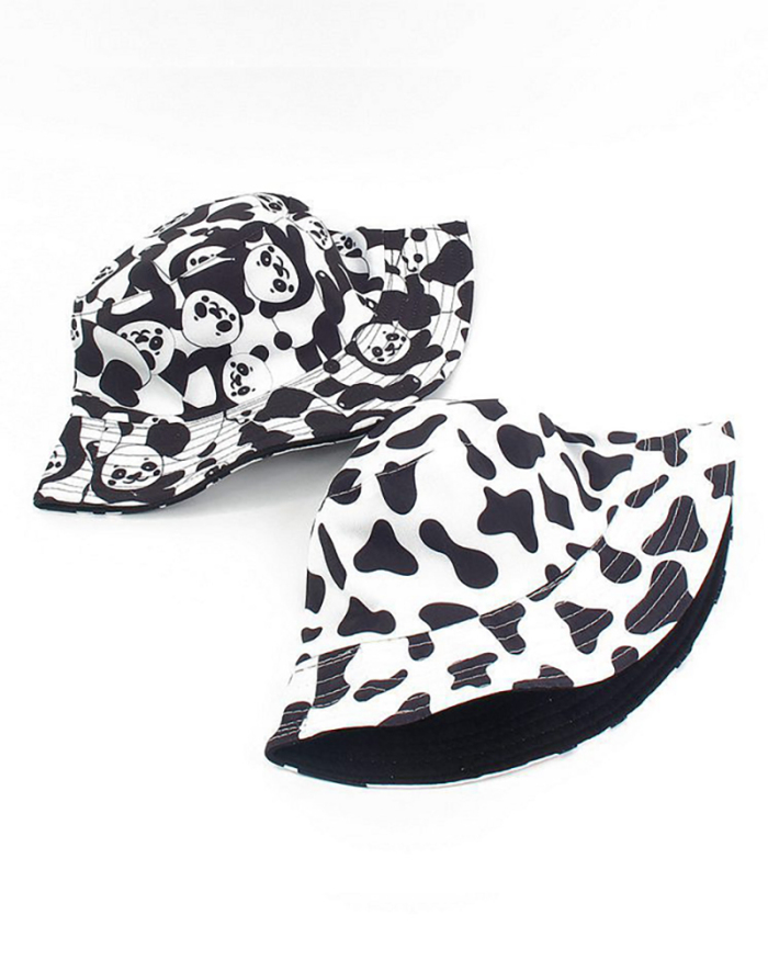 New Fashion Reversible Black White Cow Pattern Bucket Hats Fisherman Caps For Women Gorras Summer