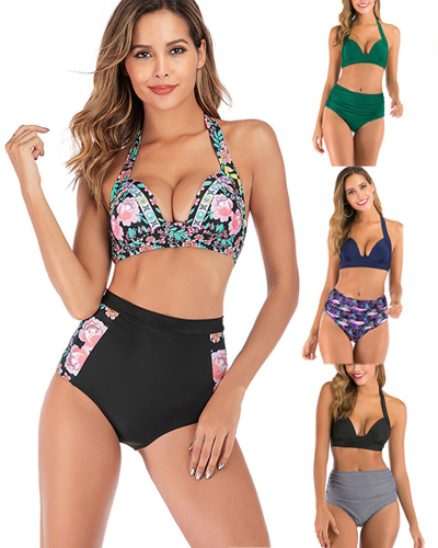 Sexy Bikini Swimsuit Women Swimwear Push Up Bikinis Set Leaf Print Female High Waist Swimming Suits for Bathing Suit