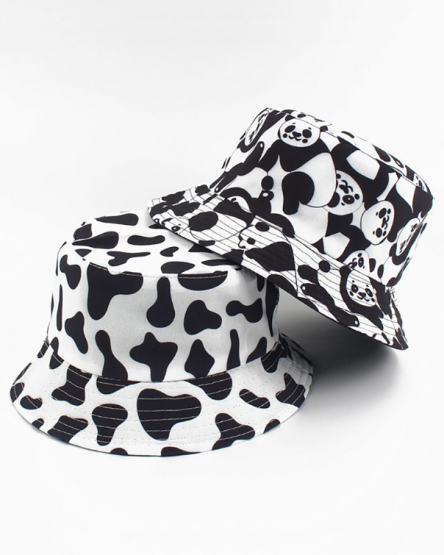 New Fashion Reversible Black White Cow Pattern Bucket Hats Fisherman Caps For Women Gorras Summer
