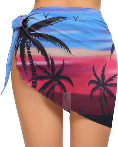 Printing Women Short Sarongs Beach Wrap Sheer Bikini Wraps Chiffon Cover Ups for Swimsuit