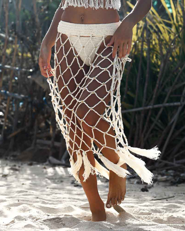 Summer Beach Crochet Tassels Cover Up Skirts