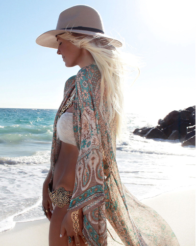 Wholesale chiffon printed beach cover up dress