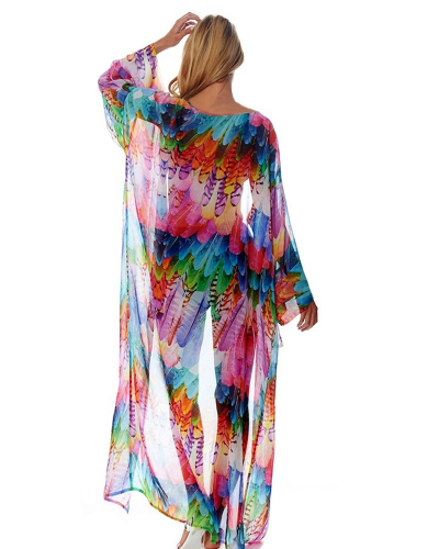 Color Feather Print Print Beach Cover Up