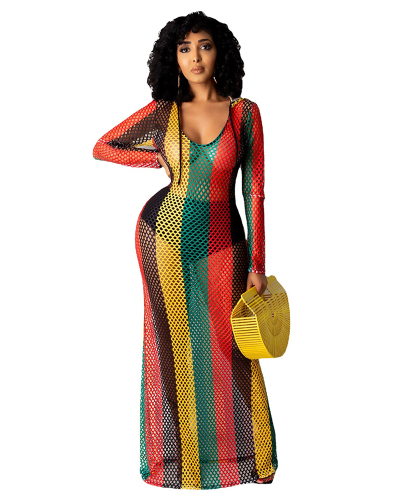 Colorful Women Long Hollow Out Cover Beach Dress S-XXL