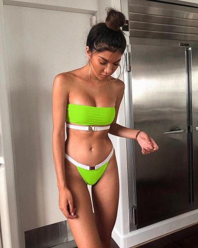 Green strapless sexy swimwear