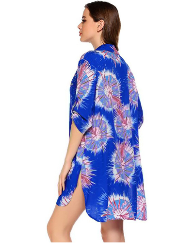 Fashion Boho Printed Women Shirt Beach Dress Cover Ups S-3XL