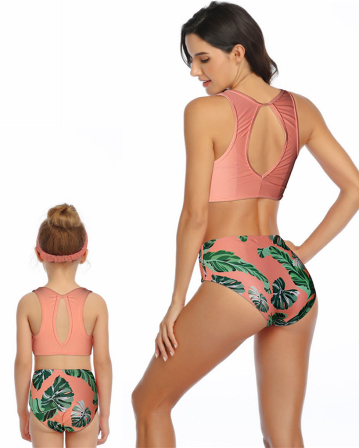 New Arriving High Waist Sexy Midriff Floral Print Parent-child Bikini Swimsuit S-XL
