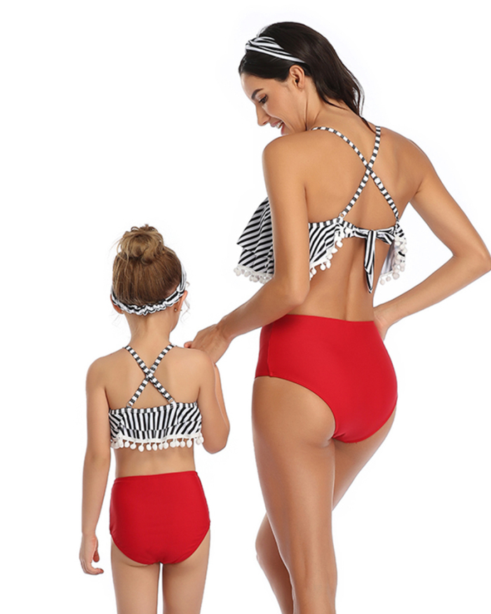 New Design Beauty Floral Ruffle Strap Mom&Child Swimsuit S-XL