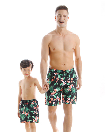 New Arriving Floral Print Parent-child Beach Pants Small Children Swimsuit M-2XL
