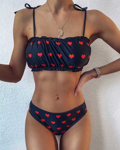 Black Love Heart Printed Swimwear