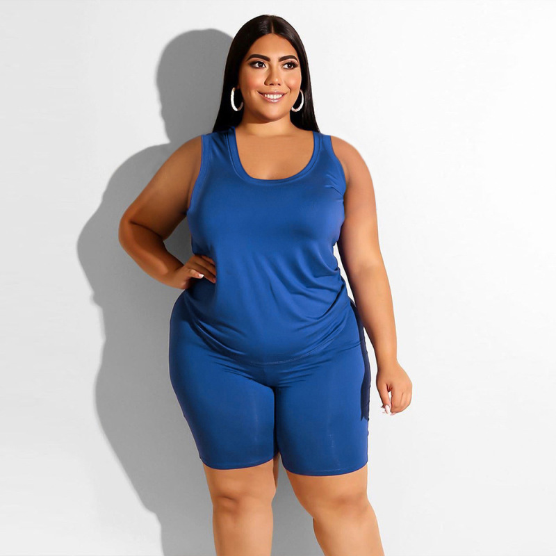 Lady Solid Color Casual Street Style Two Piece Set XL-4XL