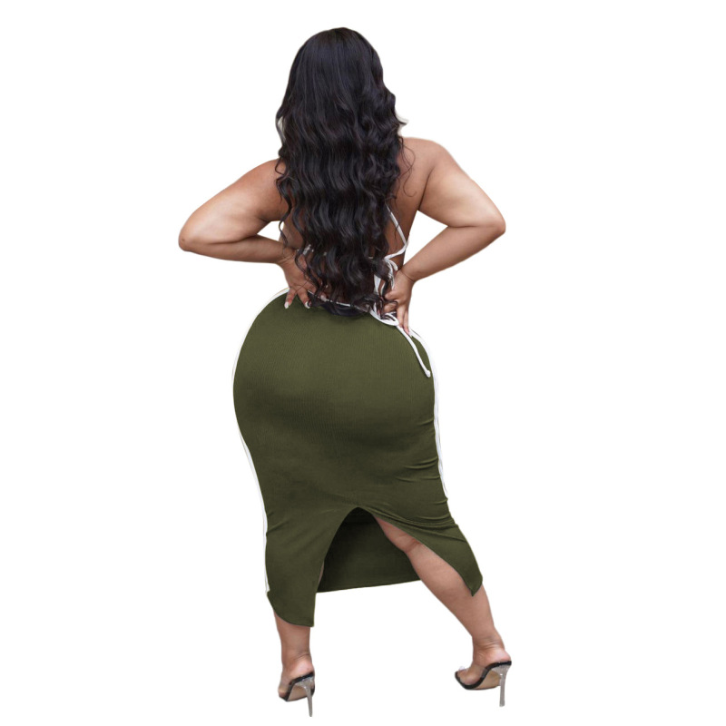 Women Sexy Strappy Solid Color One Piece Dresses Black Army Green XL-4XL