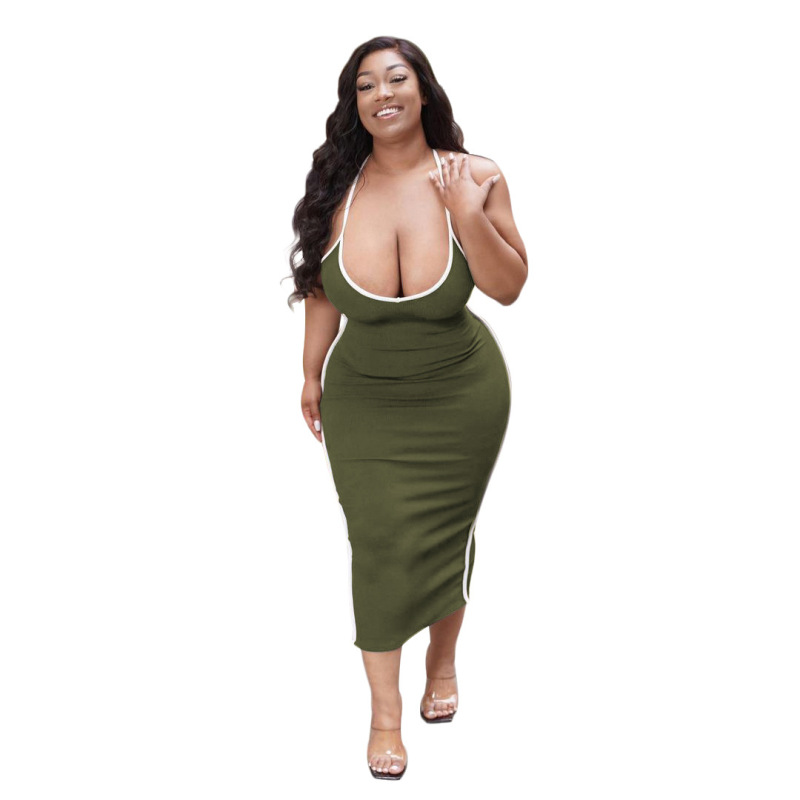Women Sexy Strappy Solid Color One Piece Dresses Black Army Green XL-4XL