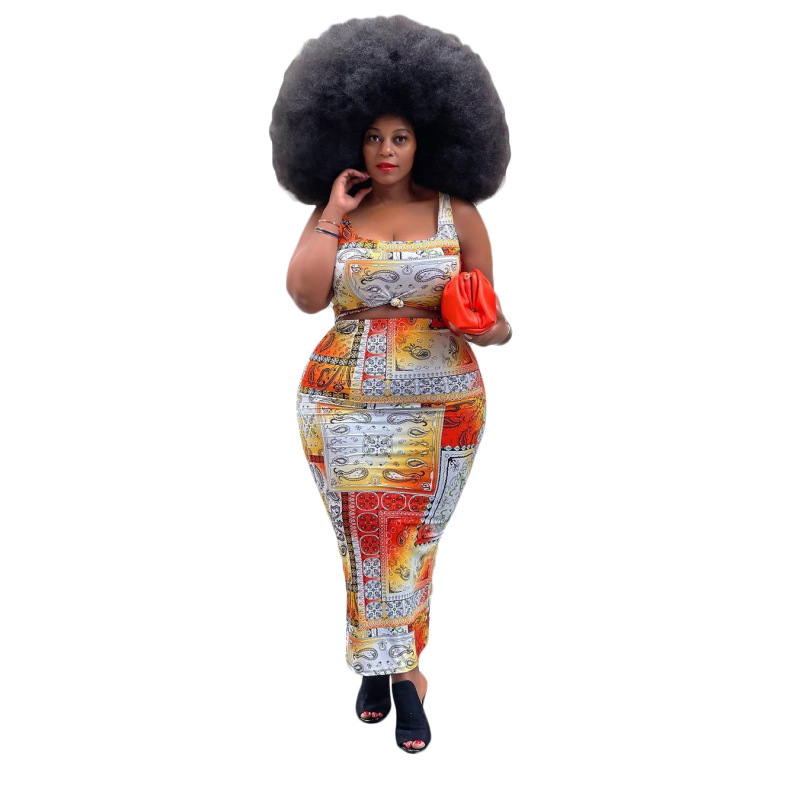 Women Printing Sleeveless Causal Two Piece Set XL-4XL