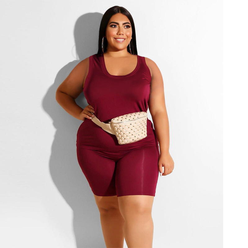 Lady Solid Color Casual Street Style Two Piece Set XL-4XL
