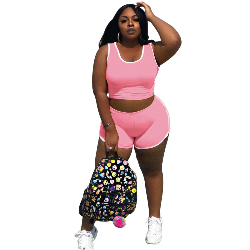 Women Street Style Sporty Two Piece Set Black Pink Orange Blue Red XL-4XL
