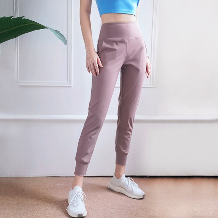2021 Women Sports Running Pant Cozy High Waist Yoga Pants Female Breathable Elasticized Leggings Girl Gym Clothing Pure Colour