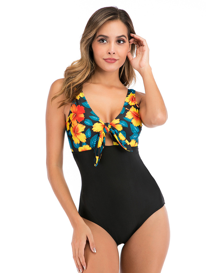 Sexy Women V-Neck Printed One-piece Swimsuit S-2XL